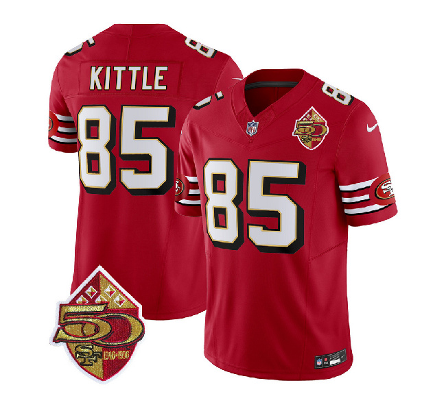 Men's San Francisco 49ers #85 George Kittle Red 2023 F.U.S.E. 50th Patch Throwback Football Stitched Jersey